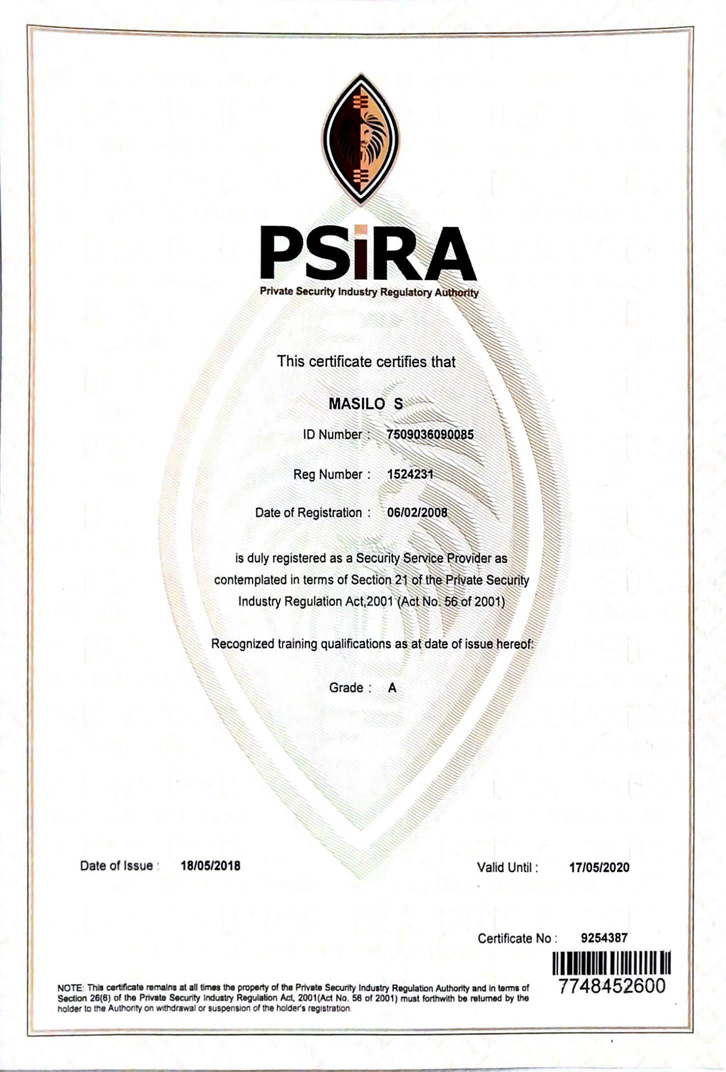 Psira Grade B Hourly Rate